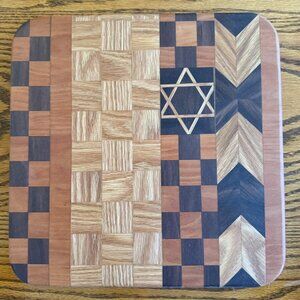 Cutting Board Hand Crafted Star of David Mixed Hardwoods Reversible Judaica